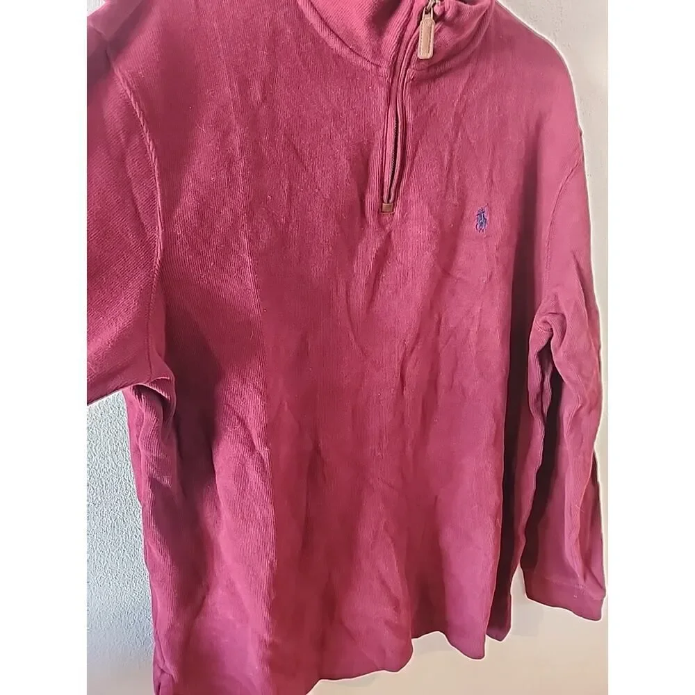 Polo Ralph Lauren Men's Classic Estate-Rib Quarter-Zip Pullover XL Burgundy Red
